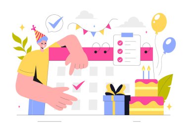 Parti Dekorasyonları, Zamanlama, Zaman Yönetimi, İş Gündemi ve Düz Tarzlı Arkaplanda Bir Takvim