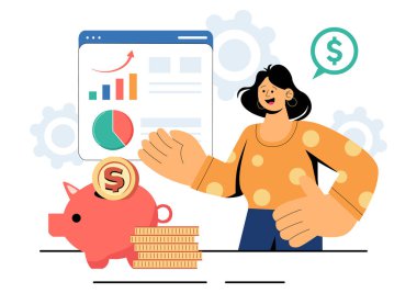 Kişisel Finans Yönetimi Vektör İllüstrasyon Para Harcama Alışkanlıkları, Satın Alma Planlama, Finansal Hedef Ayarlama ve Bütçe Yönetimi