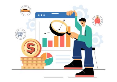 Kişisel Finans Yönetimi Vektör İllüstrasyon Para Harcama Alışkanlıkları, Satın Alma Planlama, Finansal Hedef Ayarlama ve Bütçe Yönetimi