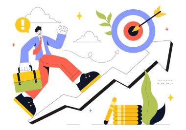 Hızlı İş Kuruluşu, Yaratıcı Pazarlama ve Başarıya Ulaşmak ve Hedefi Vurmak için Yenilik içeren Motivasyon Vektörü İllüstrasyonu