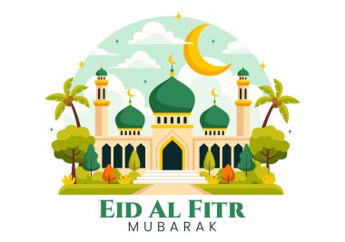 Bu özel günde bir cami ve bir müslüman kutlamasının yer aldığı, herkese huzur ve mutluluk getiren bayramın mübarek mübarek illüstrasyonları kutlu olsun.