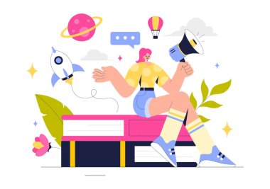 Kitap Okumaktan Yazar Oluşturmaya Çeşitli Medya Arasında Bir Hikaye Taşımayı içeren Hikaye Anlatıcı Vektör İllüstrasyonuName