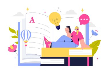 Kitap Okumaktan Yazar Oluşturmaya Çeşitli Medya Arasında Bir Hikaye Taşımayı içeren Hikaye Anlatıcı Vektör İllüstrasyonuName