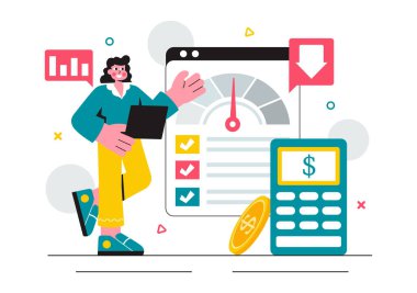 Maliyet Azaltma Vektörü İllüstrasyonunda Düşen Masraflar, Fiyat Küçültme ve Düz Arkaplan ile Düşen Kâr Oranları