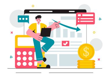 Maliyet Azaltma Vektörü İllüstrasyonunda Düşen Masraflar, Fiyat Küçültme ve Düz Arkaplan ile Düşen Kâr Oranları