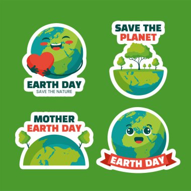 Dünya Günü için Doğa ve Ekoloji Temalı Sosyal Medya Etiketi İllüstrasyonu