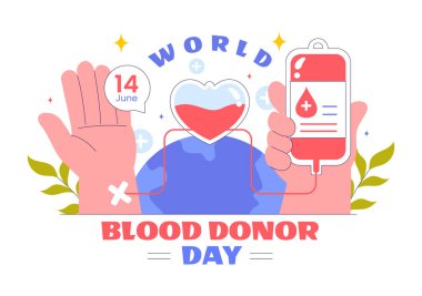 Dünya Kan Bağışı Günü Vektör İlülasyonu 14 Haziran 'da, Alıcılara Yardım Etmek ve Düz Tarzda Yaşamları Kurtarmak İçin Bağışlanan İnsan Kanı