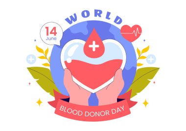 Dünya Kan Bağışı Günü Vektör İlülasyonu 14 Haziran 'da, Alıcılara Yardım Etmek ve Düz Tarzda Yaşamları Kurtarmak İçin Bağışlanan İnsan Kanı