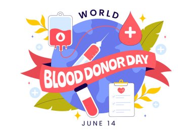 Dünya Kan Bağışı Günü Vektör İlülasyonu 14 Haziran 'da, Alıcılara Yardım Etmek ve Düz Tarzda Yaşamları Kurtarmak İçin Bağışlanan İnsan Kanı