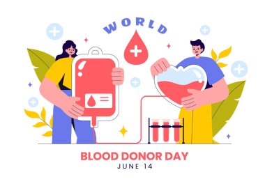 Dünya Kan Bağışı Günü Vektör İlülasyonu 14 Haziran 'da, Alıcılara Yardım Etmek ve Düz Tarzda Yaşamları Kurtarmak İçin Bağışlanan İnsan Kanı