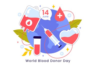 Dünya Kan Bağışı Günü Vektör İlülasyonu 14 Haziran 'da, Alıcılara Yardım Etmek ve Düz Tarzda Yaşamları Kurtarmak İçin Bağışlanan İnsan Kanı