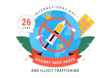 Uyuşturucu Kullanımı ve Yasadışı Kaçakçılığa Karşı Uluslararası Gün Uyuşturucu ve Zararlı İlaçlardan Kaçınmak İçin Uyuşturucu Karşıtı Bilinç İllüstrasyonu