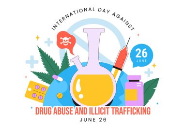 Uyuşturucu Kullanımı ve Yasadışı Kaçakçılığa Karşı Uluslararası Gün Uyuşturucu ve Zararlı İlaçlardan Kaçınmak İçin Uyuşturucu Karşıtı Bilinç İllüstrasyonu