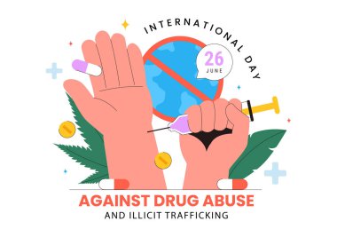 Uyuşturucu Kullanımı ve Yasadışı Kaçakçılığa Karşı Uluslararası Gün Uyuşturucu ve Zararlı İlaçlardan Kaçınmak İçin Uyuşturucu Karşıtı Bilinç İllüstrasyonu