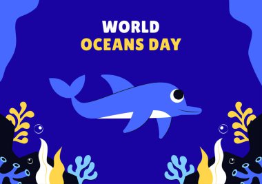 Eğlenceli Düz Çizgi Film Biçiminde Mavi Okyanus Günü Kutlaması Sosyal Medya Arkaplanı