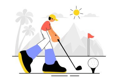 Arka planda Bayraklar, Golf Arabası, Kulüpler, Yeşil Alan, ve Kum Sığınağı Açık Alan Eğlence ve Aktif Yaşam Tarzı