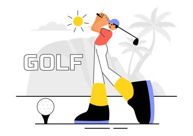 Arka planda Bayraklar, Golf Arabası, Kulüpler, Yeşil Alan, ve Kum Sığınağı Açık Alan Eğlence ve Aktif Yaşam Tarzı