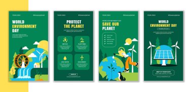 Karikatür Sosyal Medya Hikayeleri Tasarımı ile Çevre dostu Dünya Çevre Günü Şablonu