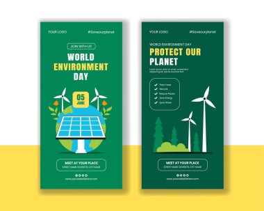 Dijital Dikey Sancak için Dünya Çevre Günü Düz Çizgi Filmi Çizimi