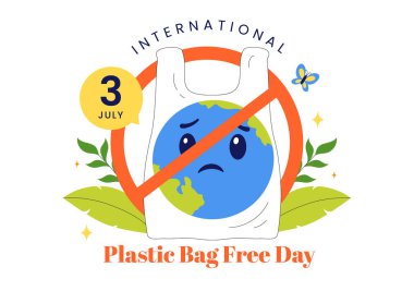 3 Temmuz 'da Uluslararası Plastik Poşetsiz Gündüz Vektör İlülasyonu: Go Green Message, Dünyayı ve Okyanus Temasını Çevre dostu Yaşam tarzında Koru