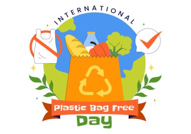 3 Temmuz 'da Uluslararası Plastik Poşetsiz Gündüz Vektör İlülasyonu: Go Green Message, Dünyayı ve Okyanus Temasını Çevre dostu Yaşam tarzında Koru