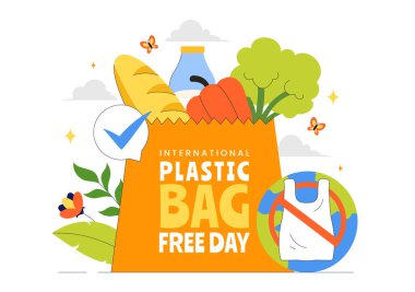 3 Temmuz 'da Uluslararası Plastik Poşetsiz Gündüz Vektör İlülasyonu: Go Green Message, Dünyayı ve Okyanus Temasını Çevre dostu Yaşam tarzında Koru