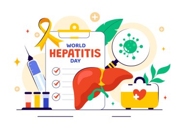 Dünya Hepatit Günü Vektör İllüstrasyonu 28 Temmuz 'da Sağlık Hizmeti Temalı Özgeçmişinde Bir Hasta, Hastalıklı Karaciğer, Karaciğer Kanseri ve Siroz