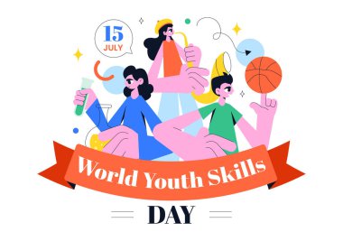 Dünya Gençlik Yetenekleri Günü Vektör Resimleri Çeşitli İş Bulma ve Girişimcilik Becerilerini Gösteren İnsanlar