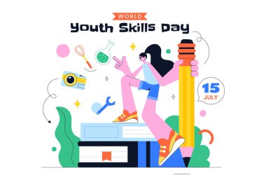 Dünya Gençlik Yetenekleri Günü Vektör Resimleri Çeşitli İş Bulma ve Girişimcilik Becerilerini Gösteren İnsanlar