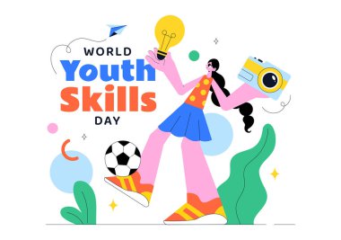 Dünya Gençlik Yetenekleri Günü Vektör Resimleri Çeşitli İş Bulma ve Girişimcilik Becerilerini Gösteren İnsanlar