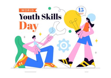 Dünya Gençlik Yetenekleri Günü Vektör Resimleri Çeşitli İş Bulma ve Girişimcilik Becerilerini Gösteren İnsanlar