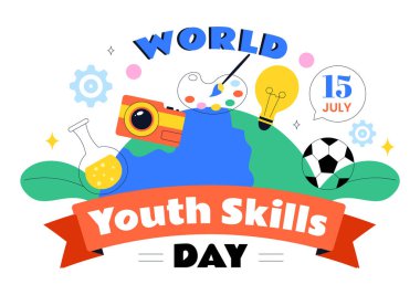 Dünya Gençlik Yetenekleri Günü Vektör Resimleri Çeşitli İş Bulma ve Girişimcilik Becerilerini Gösteren İnsanlar