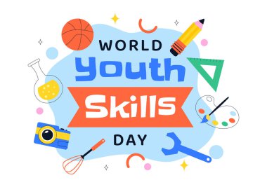 Dünya Gençlik Yetenekleri Günü Vektör Resimleri Çeşitli İş Bulma ve Girişimcilik Becerilerini Gösteren İnsanlar
