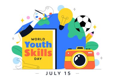 Dünya Gençlik Yetenekleri Günü Vektör Resimleri Çeşitli İş Bulma ve Girişimcilik Becerilerini Gösteren İnsanlar