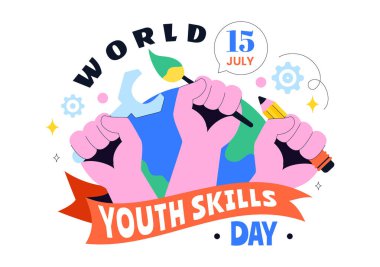 Dünya Gençlik Yetenekleri Günü Vektör Resimleri Çeşitli İş Bulma ve Girişimcilik Becerilerini Gösteren İnsanlar