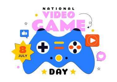 Modern Oyun Konsolu, Profesyonel Oyun Kurulumu ve Canlı Yayın Konsepti Arkaplanı 'nın yer aldığı Ulusal Video Oyunu Günü Vektör İllüstrasyonu