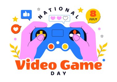 Modern Oyun Konsolu, Profesyonel Oyun Kurulumu ve Canlı Yayın Konsepti Arkaplanı 'nın yer aldığı Ulusal Video Oyunu Günü Vektör İllüstrasyonu