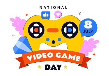 Modern Oyun Konsolu, Profesyonel Oyun Kurulumu ve Canlı Yayın Konsepti Arkaplanı 'nın yer aldığı Ulusal Video Oyunu Günü Vektör İllüstrasyonu