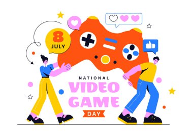 Modern Oyun Konsolu, Profesyonel Oyun Kurulumu ve Canlı Yayın Konsepti Arkaplanı 'nın yer aldığı Ulusal Video Oyunu Günü Vektör İllüstrasyonu