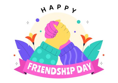 Mutlu Dostluk Günü Vektör İllüstrasyonları Genç Kız ve Oğlanların Sarıldığı ya da Düz Arkaplanda Ellerini Birleştirdiği