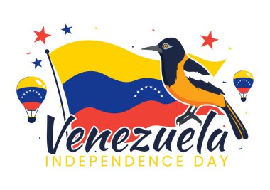 5 Temmuz 'da Ulusal Bayrak, Balon ve Konfeti' nin katılımıyla Venezuela 'nın Bağımsızlık Günü Vektör İllüstrasyonunuz kutlu olsun.