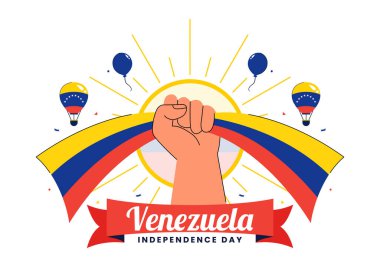 5 Temmuz 'da Ulusal Bayrak, Balon ve Konfeti' nin katılımıyla Venezuela 'nın Bağımsızlık Günü Vektör İllüstrasyonunuz kutlu olsun.
