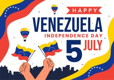 5 Temmuz 'da Ulusal Bayrak, Balon ve Konfeti' nin katılımıyla Venezuela 'nın Bağımsızlık Günü Vektör İllüstrasyonunuz kutlu olsun.
