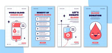 Dünya Kan Bağışı Günü Sosyal Medya Hikayeleri Şablonu Sabit Vektör İlülasyonu