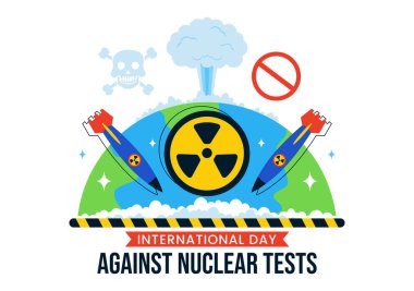 Dünya 'nın 29 Ağustos' ta kutlanacağı Nükleer Test Vektör İlülasyonuna Karşı Uluslararası Gün ve Düz Arkaplanda Bir Roket Bombası