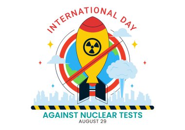 Dünya 'nın 29 Ağustos' ta kutlanacağı Nükleer Test Vektör İlülasyonuna Karşı Uluslararası Gün ve Düz Arkaplanda Bir Roket Bombası