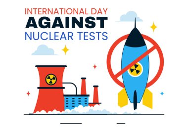 Dünya 'nın 29 Ağustos' ta kutlanacağı Nükleer Test Vektör İlülasyonuna Karşı Uluslararası Gün ve Düz Arkaplanda Bir Roket Bombası