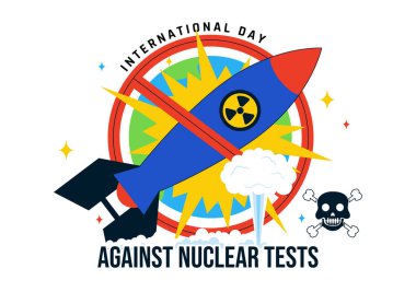 Dünya 'nın 29 Ağustos' ta kutlanacağı Nükleer Test Vektör İlülasyonuna Karşı Uluslararası Gün ve Düz Arkaplanda Bir Roket Bombası