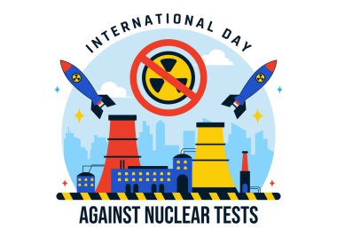 Dünya 'nın 29 Ağustos' ta kutlanacağı Nükleer Test Vektör İlülasyonuna Karşı Uluslararası Gün ve Düz Arkaplanda Bir Roket Bombası