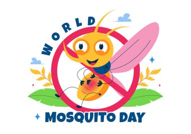 Dünya Sivrisinek Günü Vektör İllüstrasyonu, 20 Ağustos 'ta Dünya ve Düz Arkaplanda Dang Ateşi ve Sıtmaya Sebep olabilecek Midge